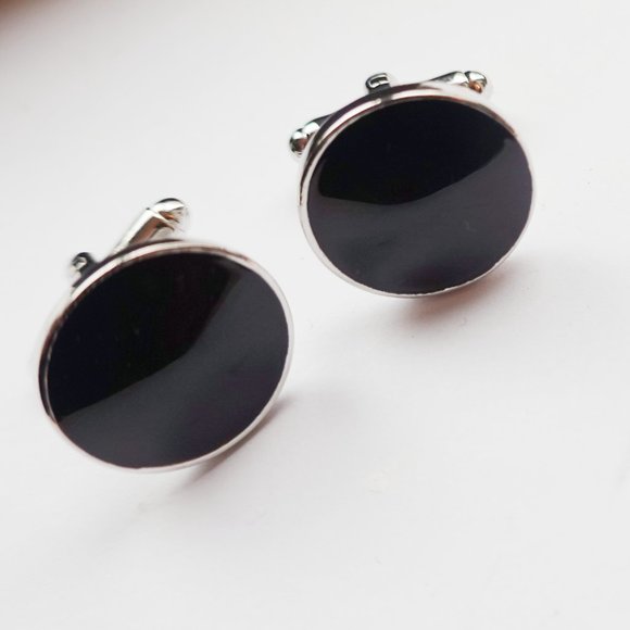 Silver and Black Minimalistic Cufflinks - Picture 2 of 2